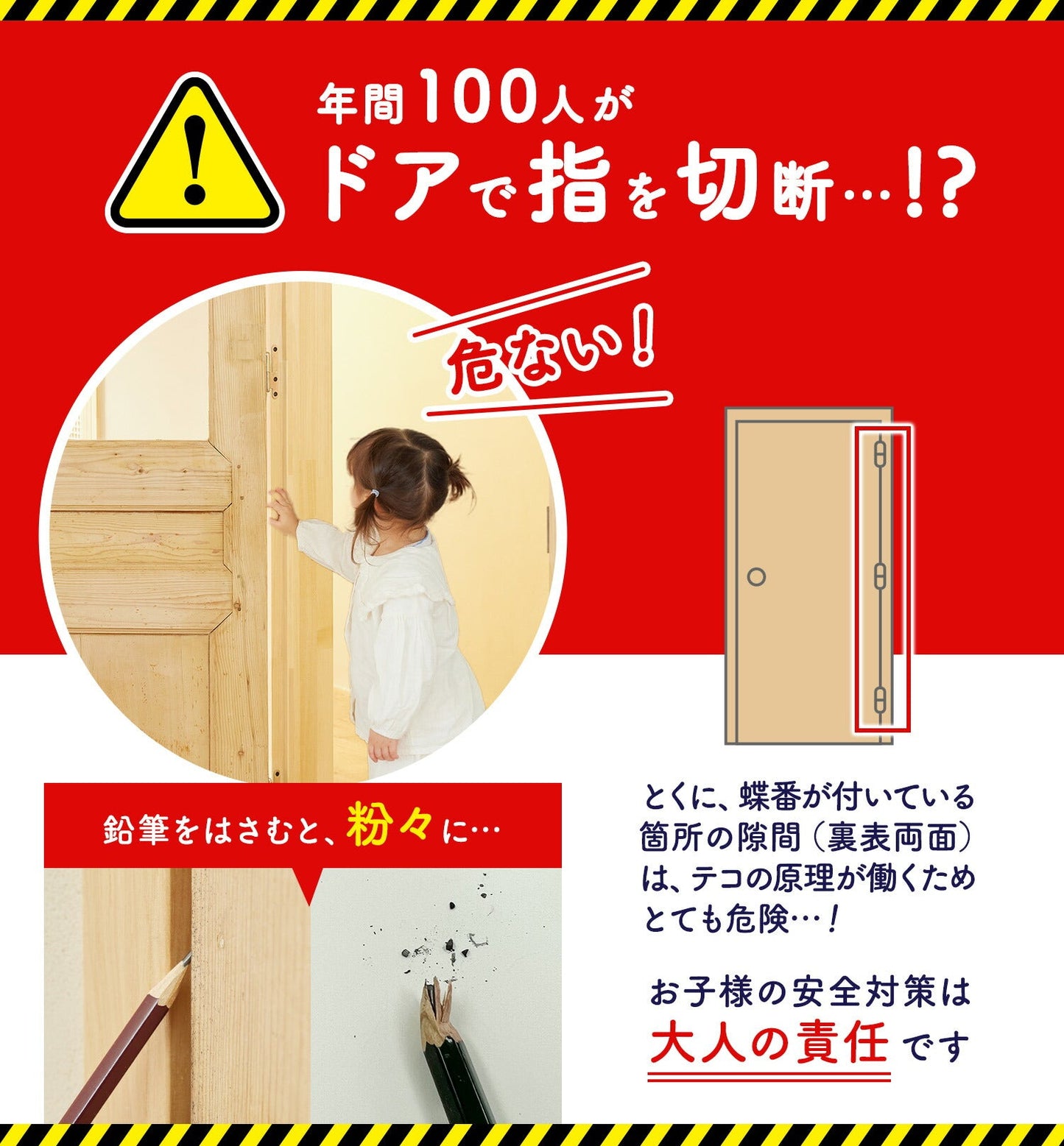 < 2枚 >指はさみぼうし 蝶番表側・まる帽子型 取り付け型 指挟み防止グッズ
