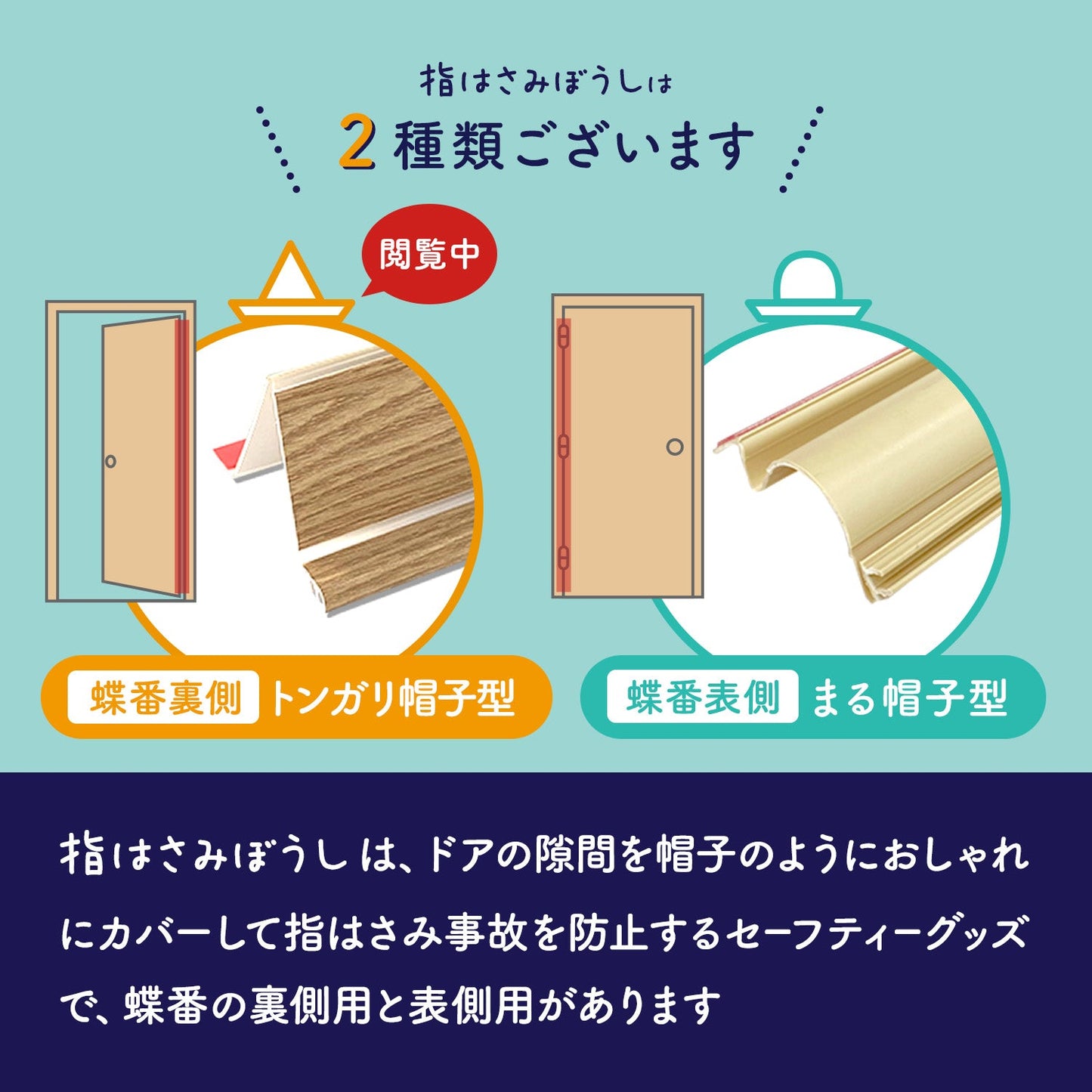 < 2枚 > 指はさみぼうし 蝶番裏側・トンガリ帽子型 取り付け型 指挟み防止アイテム
