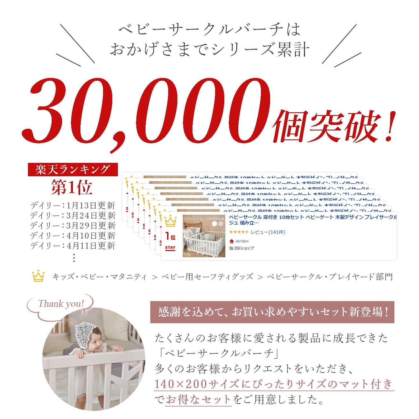 \お得なセット/ベビーサークルバーチ140×200cm+折りたたみクッションマット | iFam(アイファム)