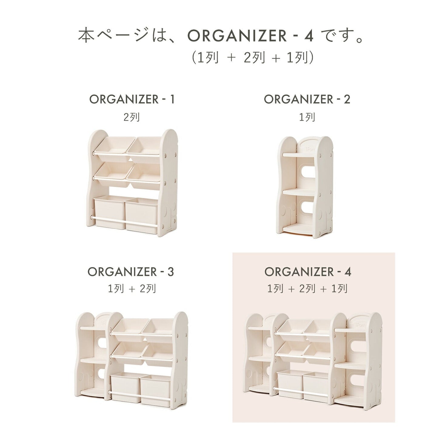 おもちゃ収納棚 1列+2列+1列 NEW DESIGN ORGANIZER - 4 | iFam(アイファム)