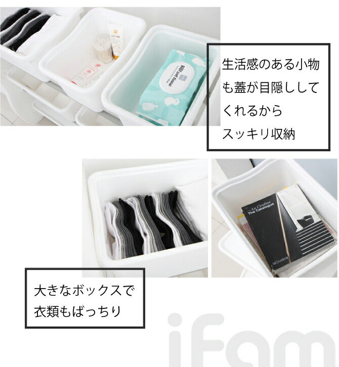 バスケットシェルフ 3段(フタ付BOX 大4個/小4個) | iFam(アイファム)