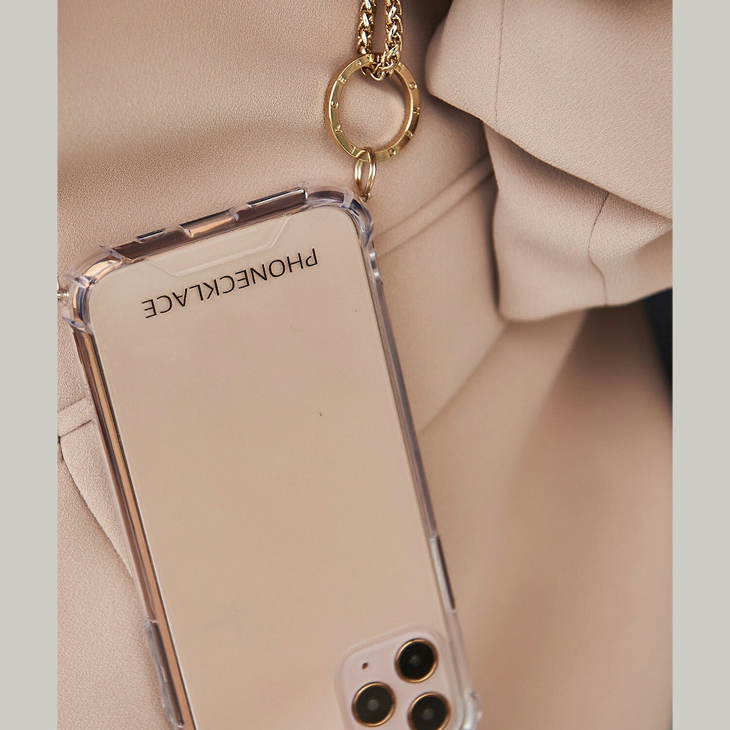 クリアスマホケース本体 Logo Ring Case / Gold | PHONECKLACE(フォンネックレス)