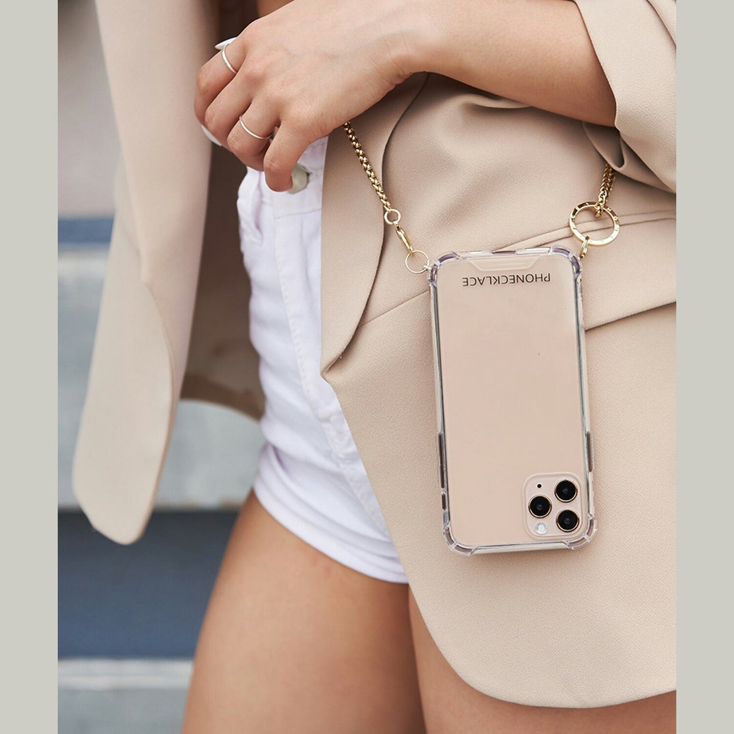 クリアスマホケース本体 Logo Ring Case / Gold | PHONECKLACE(フォンネックレス)